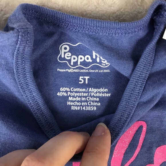 Hello Peppa Pig T Shirt Blue Pink Hearts - Picture 3 of 5